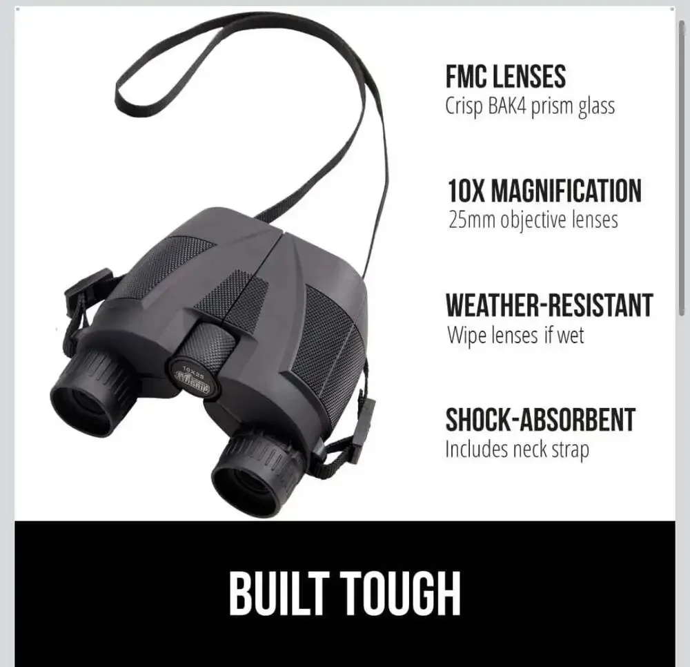 Gorilla Grip 10x25 Compact Binoculars for Adults, High Powered 10X Magnification